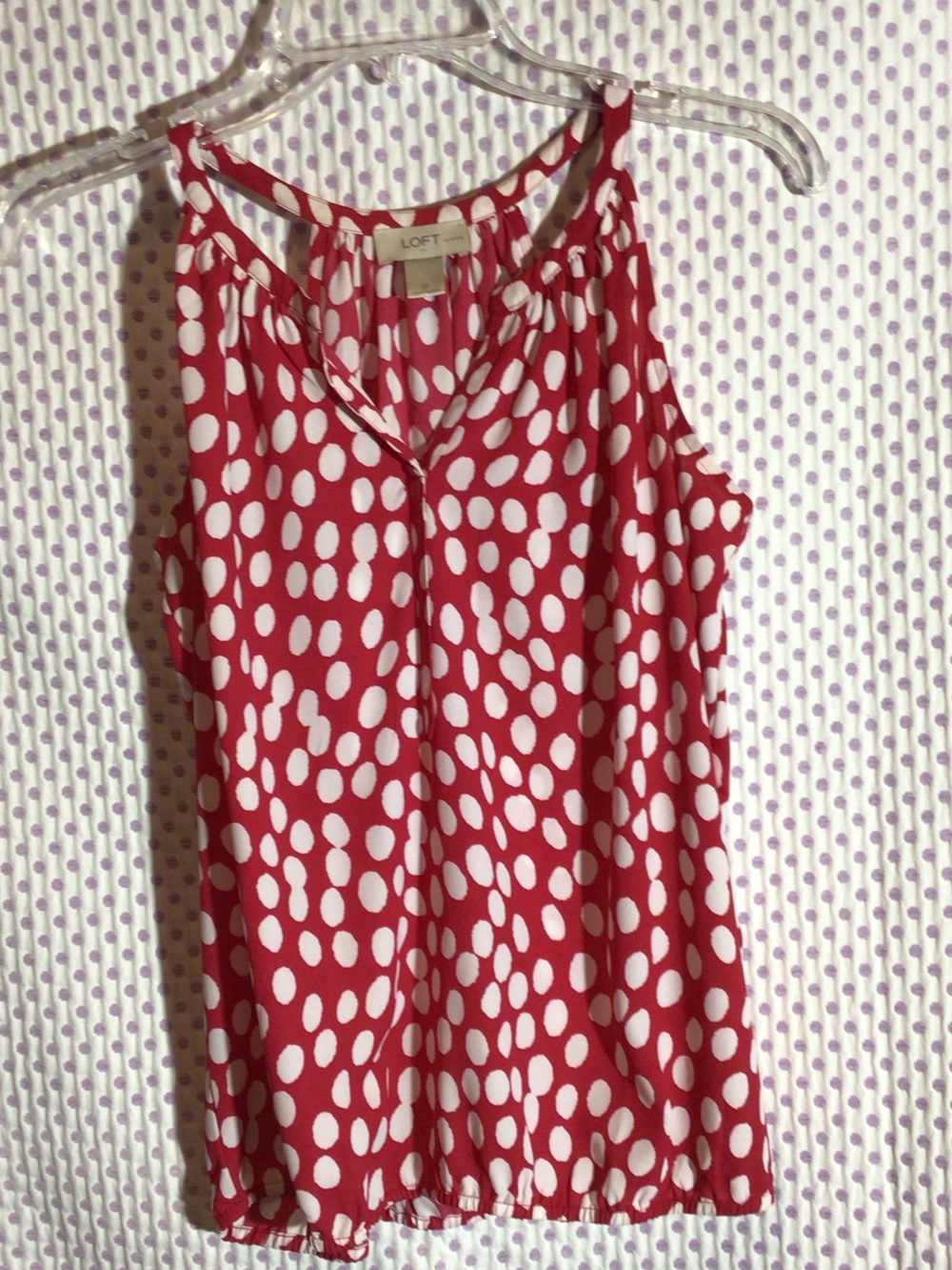 Loft red and white polka dot racerback tank top